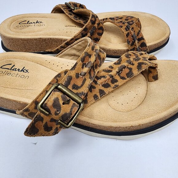 Clarks Collection Size 7 Womens Leopard Print Sandals Adjustable Buckle Strap - Picture 9 of 12